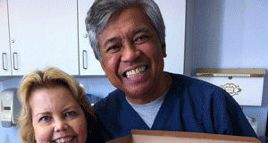 Lori Hartwell and dialysis nurse Marc Manolo, RN