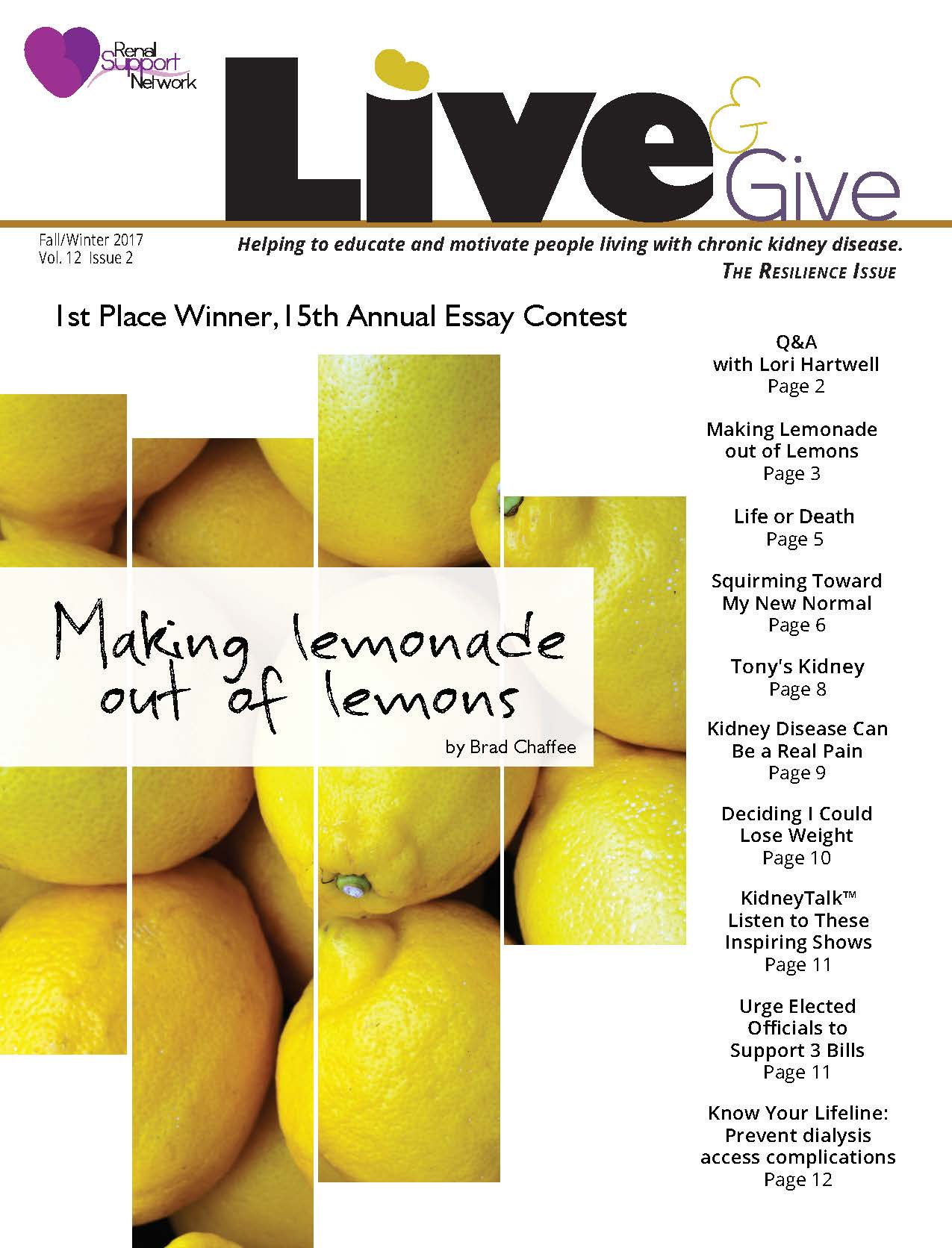 living with kidney disease - Live &Give Newsletter for people with kidney disease