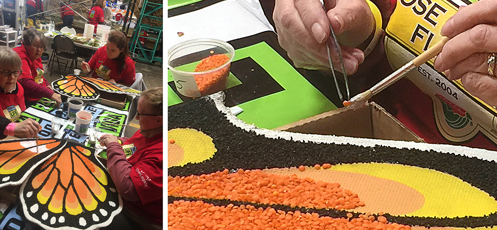 Donalelife - rose parade float - gluing seeds